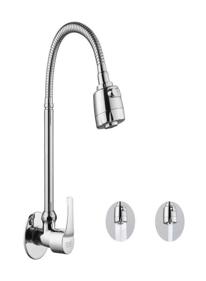 SPAZIO صنبور حوض المطبخ/حوض الغسيل من SPAZIO Topaz Brass، مزود بفوهة دوارة مرنة من الفولاذ المقاوم للصدأ بزاوية 360 درجة ونمط تدفق مزدوج، للماء الساخن أو البارد، مناسب لأحواض المطبخ وأحواض الغسيل، بلمسة نهائية من الكروم مع حافة جدارية. - Image 1